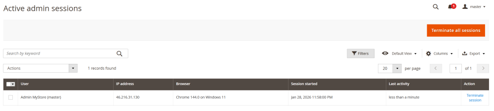 Active Admin Sessions | Action Log for Magento 2