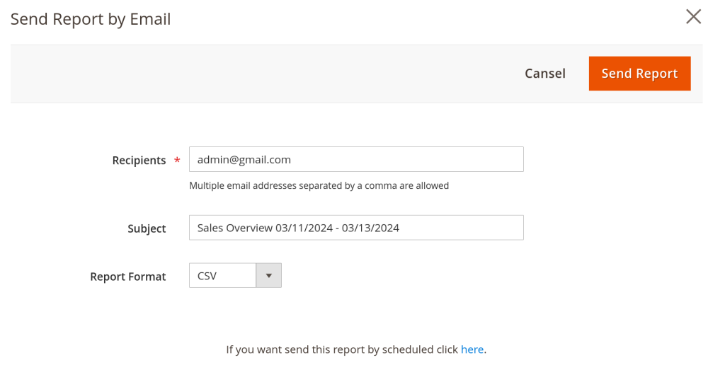 Send report as email | Advanced Reports for Magento 2