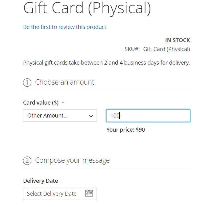 Specify gift card amount on storefront (with lower price)