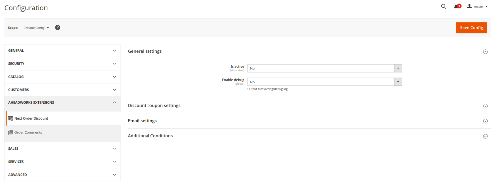General Settings | Next Order Discount for Magento 2