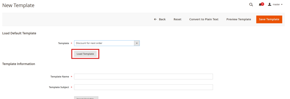 Load Template Button | Next Order Discount for Magento 2