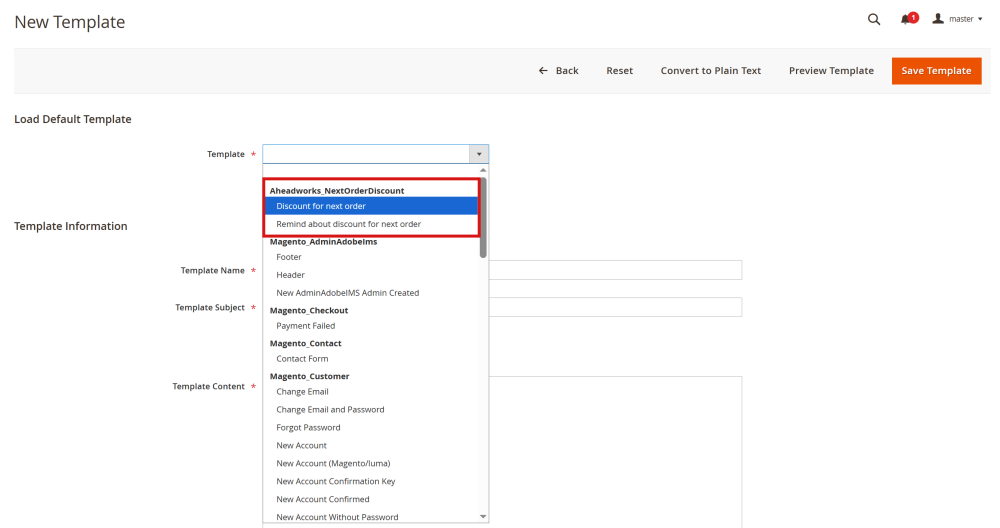Pre-built Templates | Next Order Discount for Magento 2