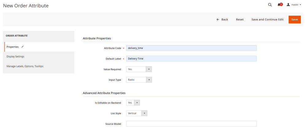 Attribute Properties | Order Attributes