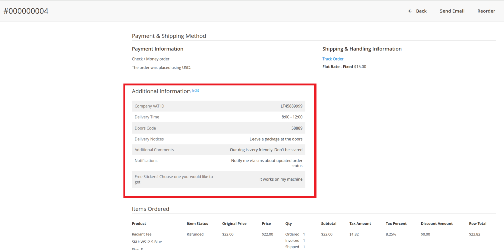 Additional Information | Order Attributes