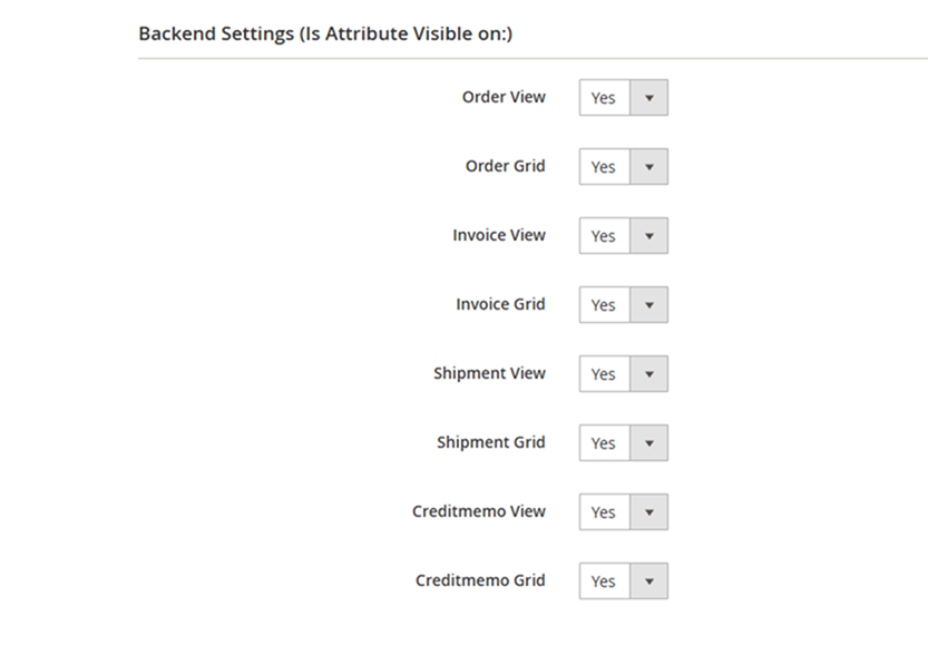 Backend Display Settings | Order Attributes