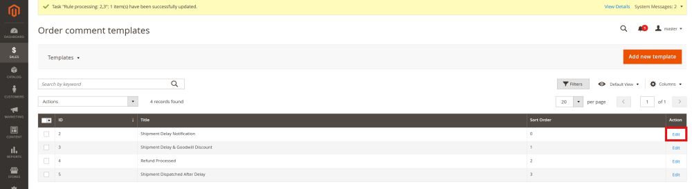 Edit text-link | Order Comments for Magento 2