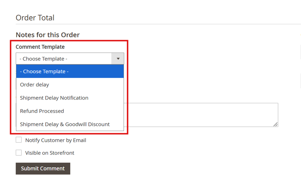 Comment Templates Dropdown | Order Comments for Magento 2