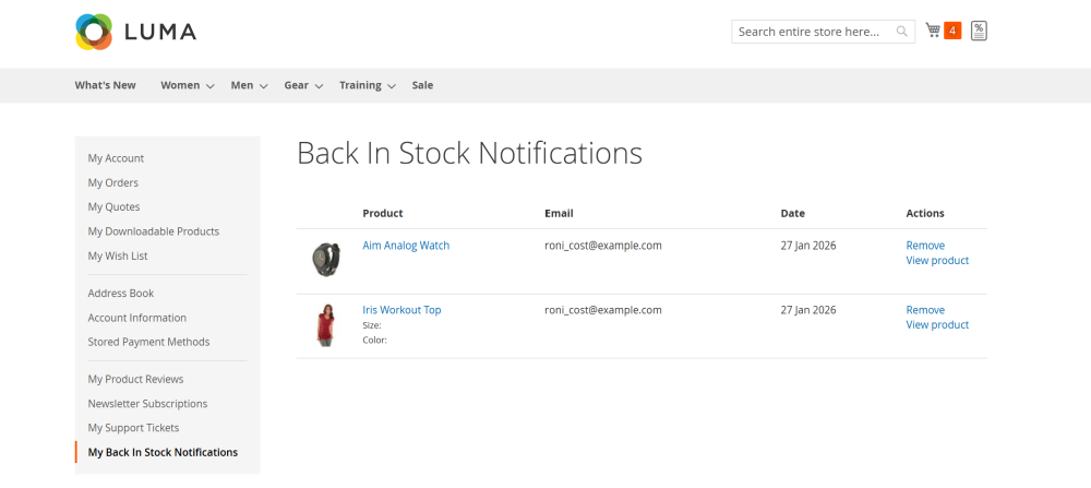Back in Stock Notifications in My Account | Out Of Stock Notifications for Magento 2