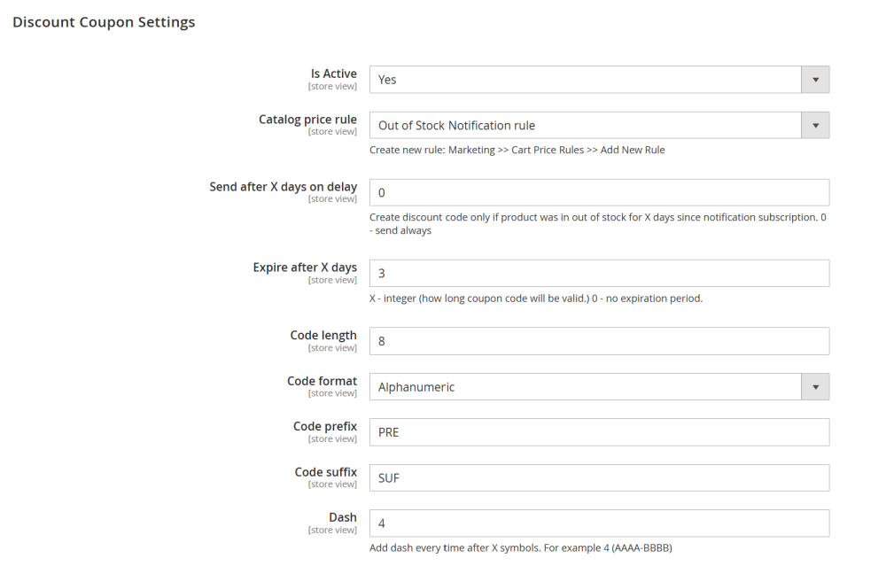 Discount Coupon Settings | Out Of Stock Notifications for Magento 2