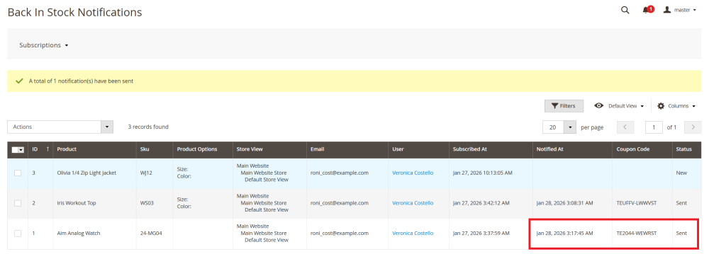 Updated Columns | Out Of Stock Notifications for Magento 2
