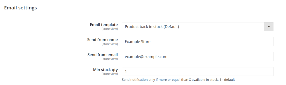 Email Settings | Out Of Stock Notifications for Magento 2