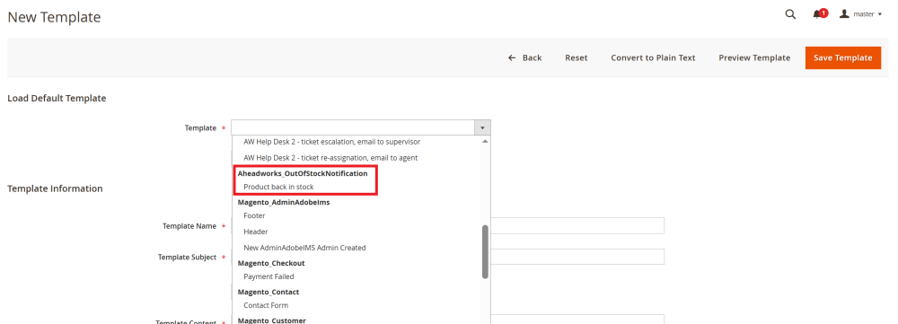 Email Template | Out Of Stock Notifications for Magento 2