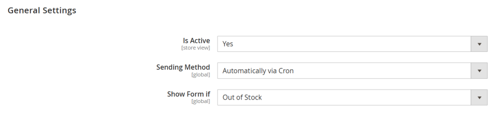 General Settings | Out Of Stock Notifications for Magento 2