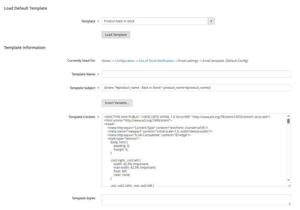 Pre-built Template | Out Of Stock Notifications for Magento 2