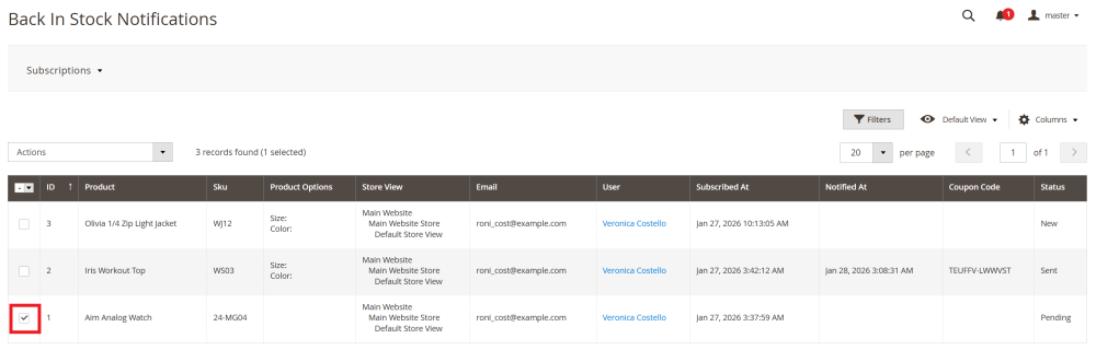 Select Required Subscription | Out Of Stock Notifications for Magento 2