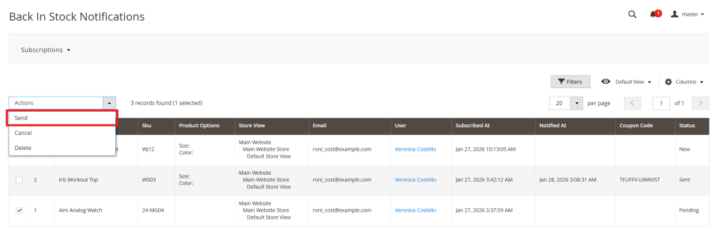 Send Email Manually | Out Of Stock Notifications for Magento 2