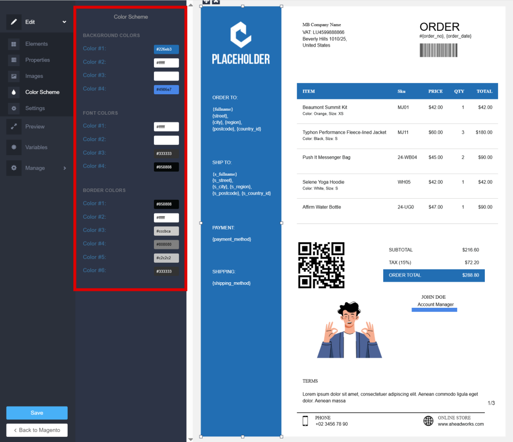 Color Scheme | Magento 2 PDF Invoice