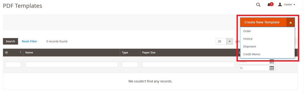 Create New Template | Magento 2 PDF Invoice