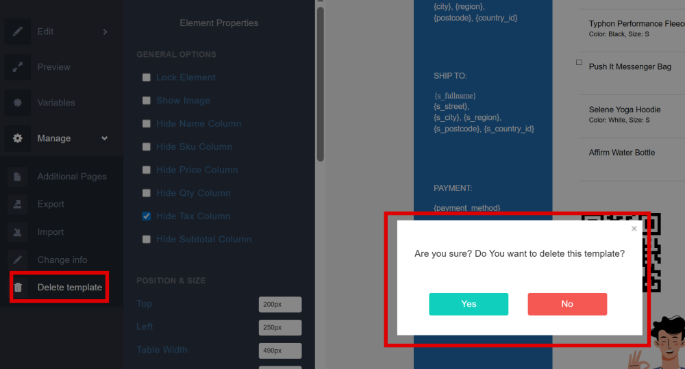Delete Template | Magento 2 PDF Invoice