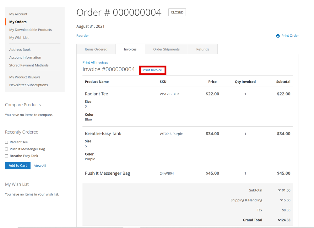 Print Invoice PDF on Storefront | Magento 2 PDF Invoice