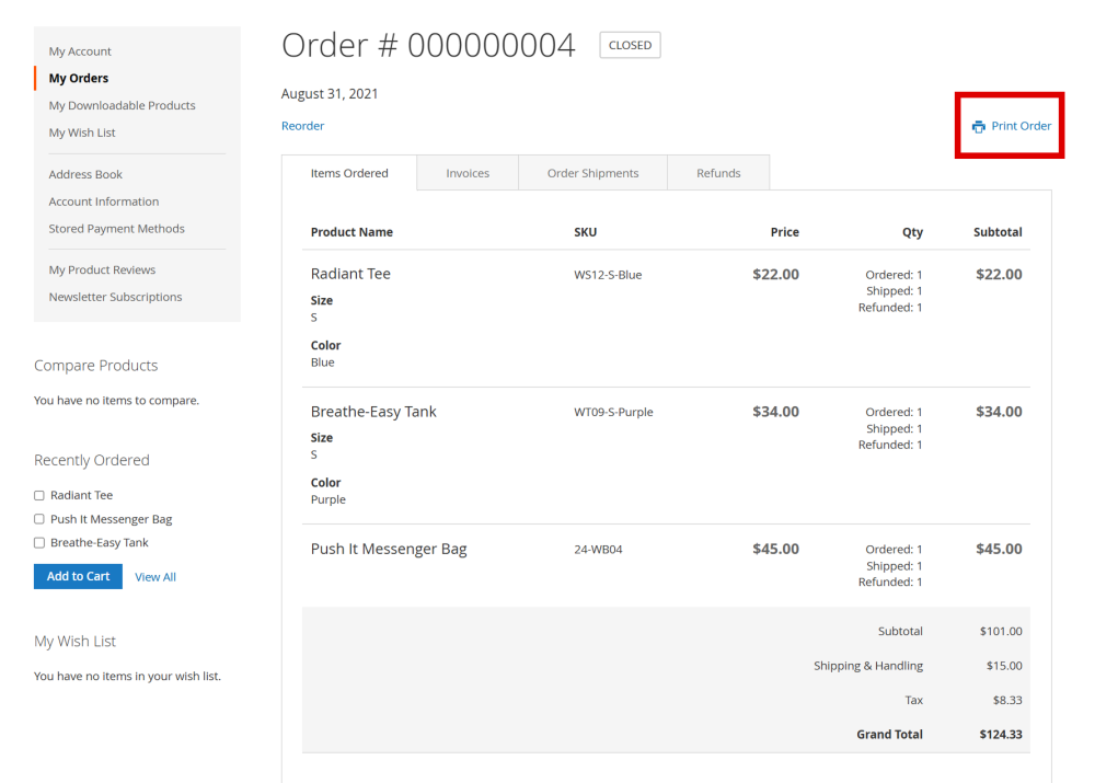 Print Order PDF on Storefront | Magento 2 PDF Invoice