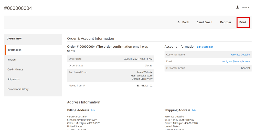 Print PDF on Backend | Magento 2 PDF Invoice