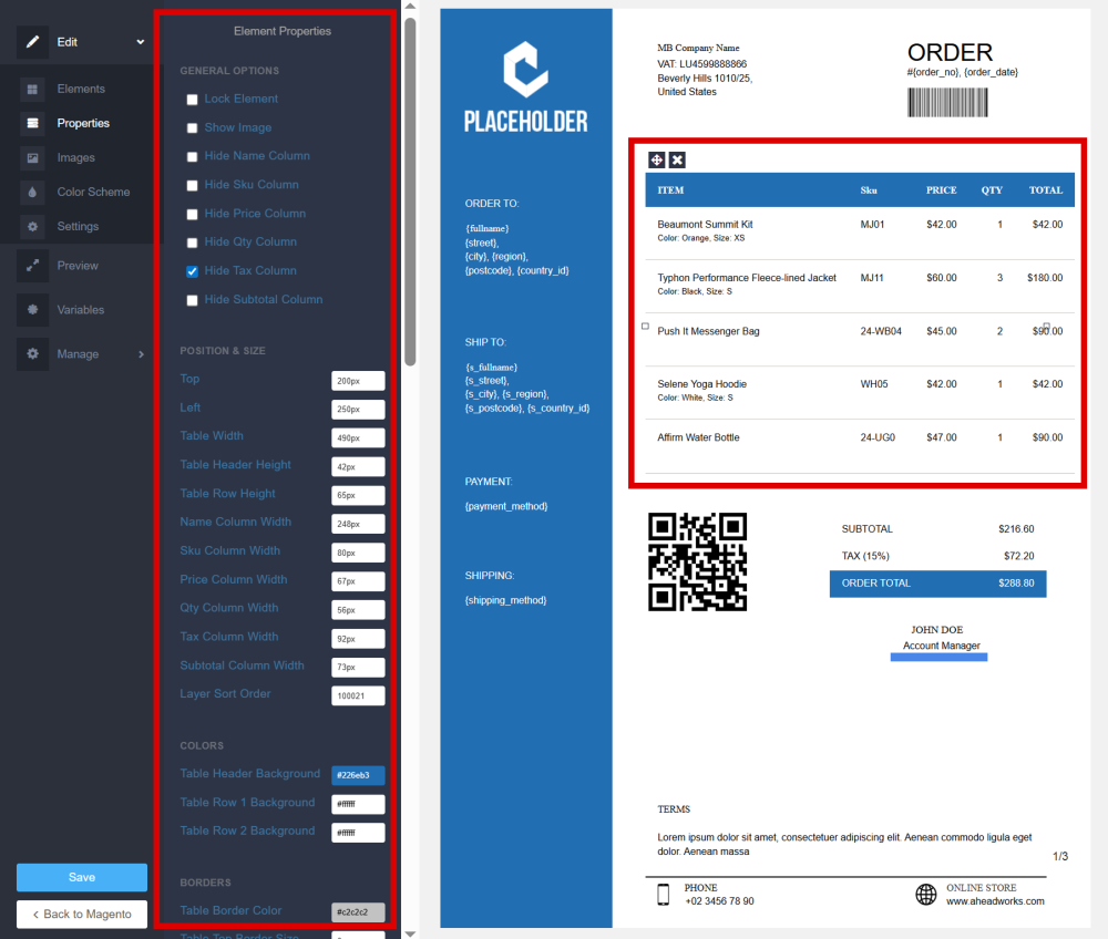 Properties | Magento 2 PDF Invoice