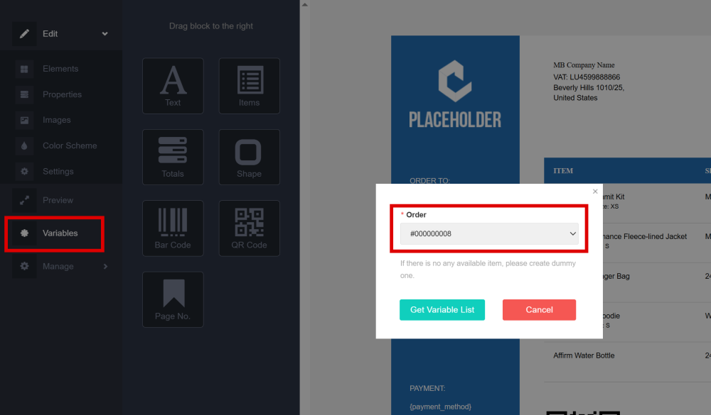 Variables | Magento 2 PDF Invoice