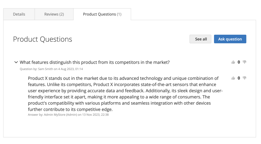 Product Questions Tab on Product Pages | Product Questions for Magento 2