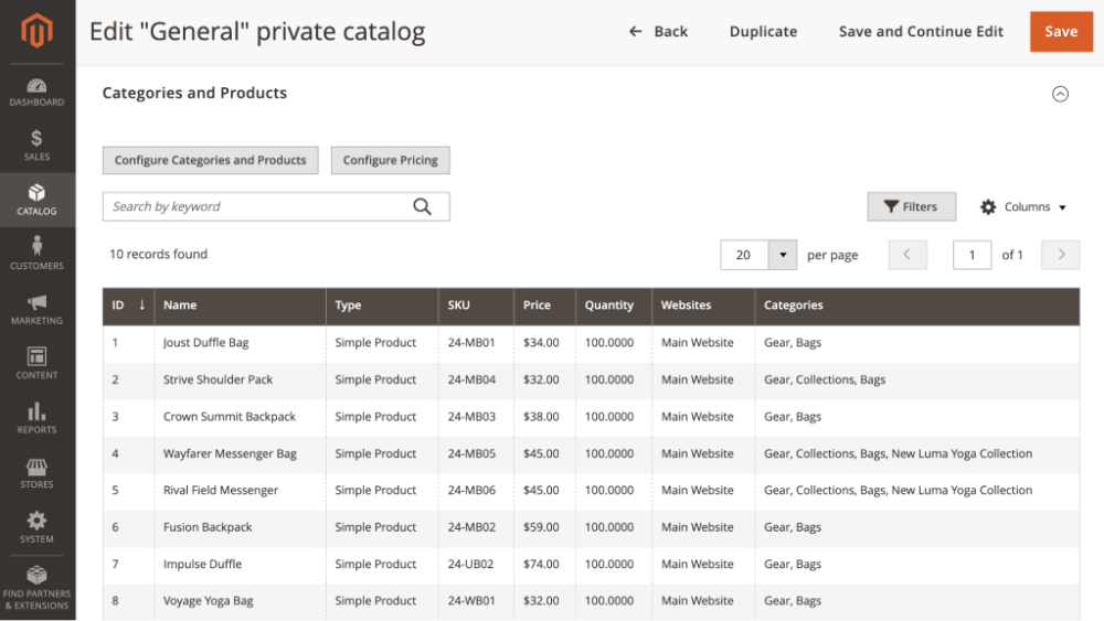 configure categories and products | Private Catalogs for Magento 2