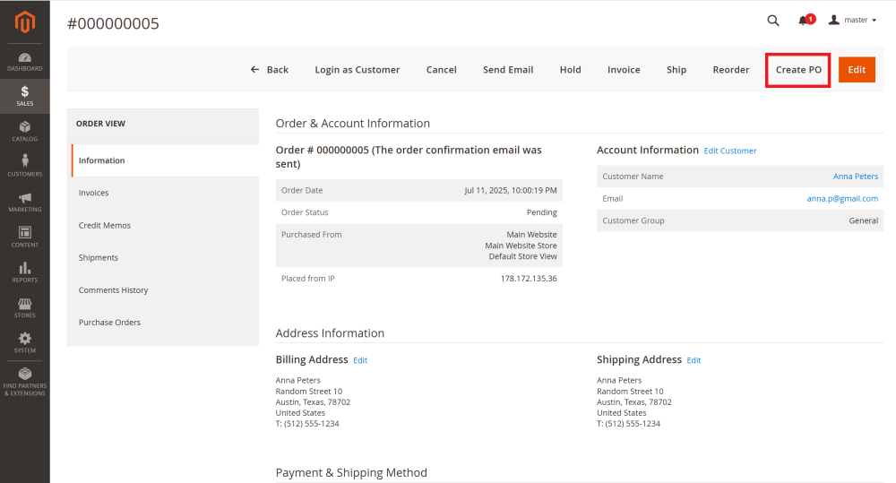 Create PO | Purchase Order and Dropshipping