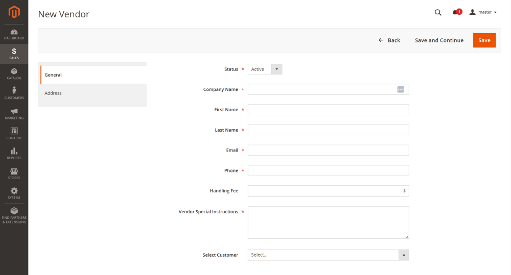 New Vendor General Settings | Purchase Order and Dropshipping