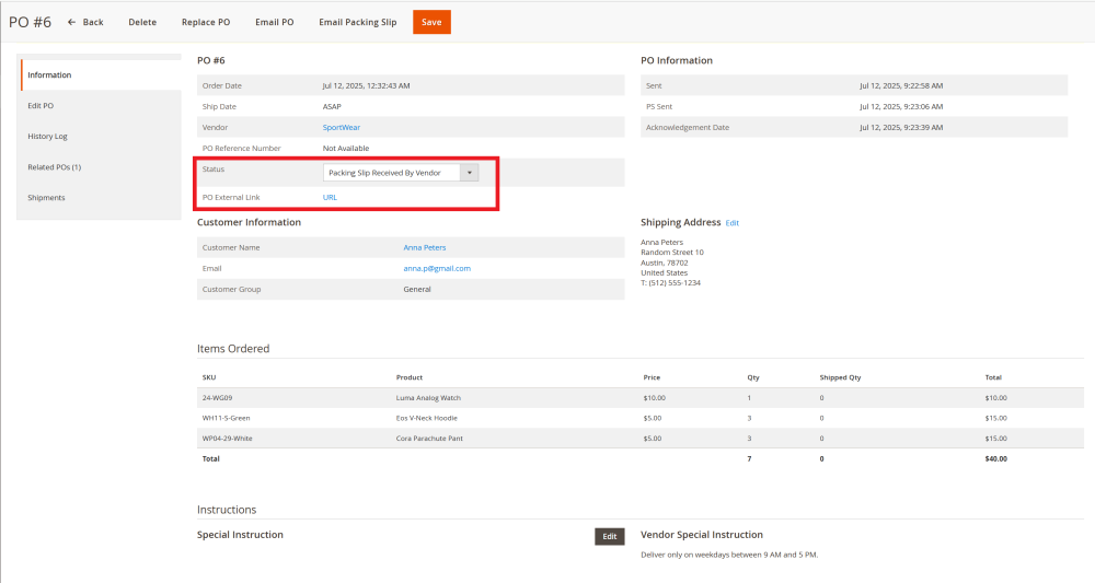 PO Status Update | Purchase Order and Dropshipping