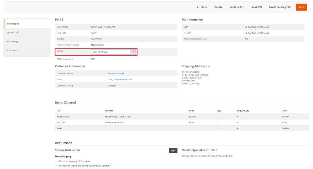 PO Status | Purchase Order and Dropshipping