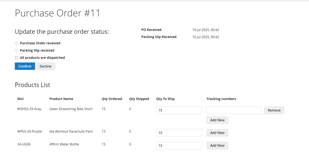 Add Tracking Number | Purchase Order and Dropshipping