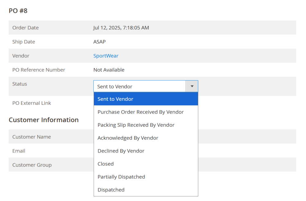 PO Statuses | Purchase Order and Dropshipping