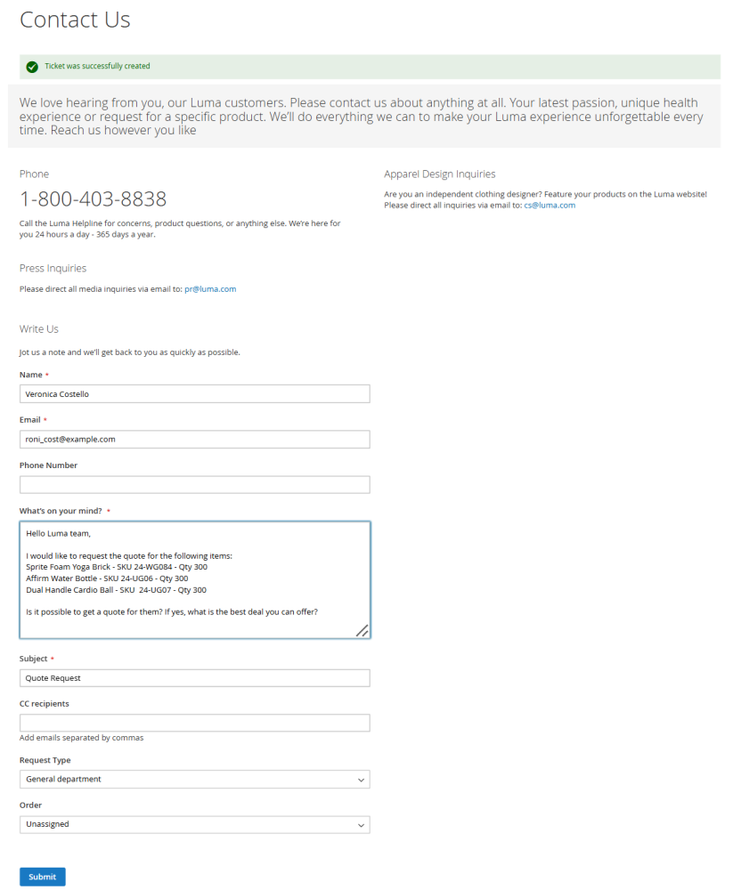 Contact Us Form  | Integration | Purchase Order and Dropshipping