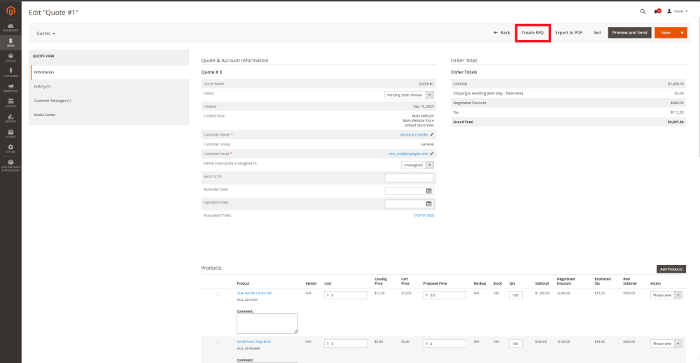 Create RFQ | Integration | Purchase Order and Dropshipping