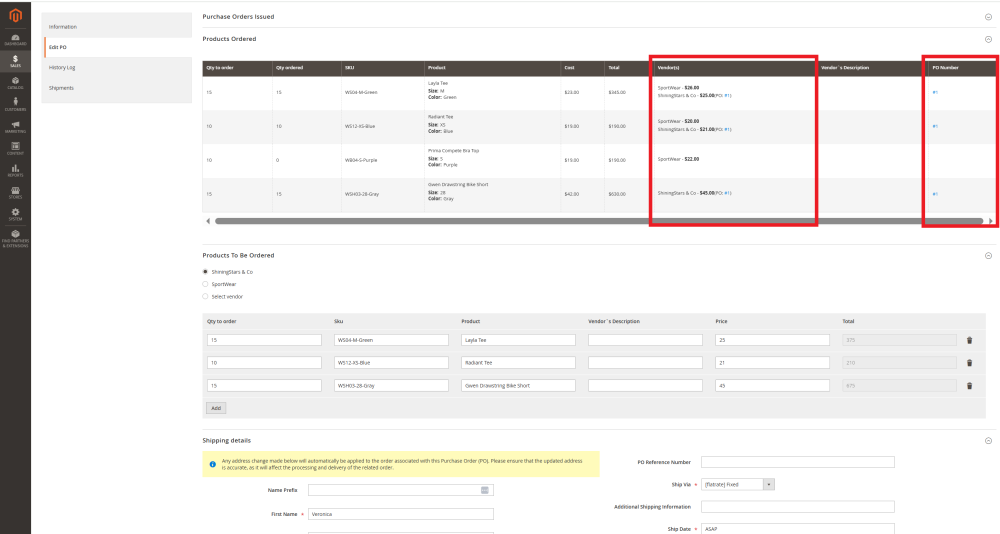 Edit PO page | Purchase Order and Dropshipping