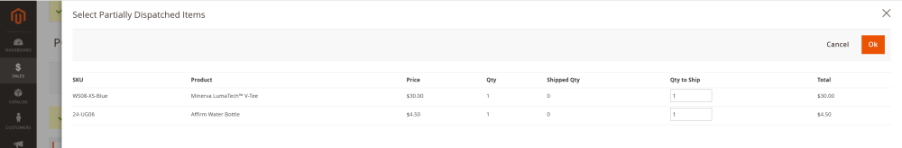 Select Partially Dispatched Items | Purchase Order and Dropshipping