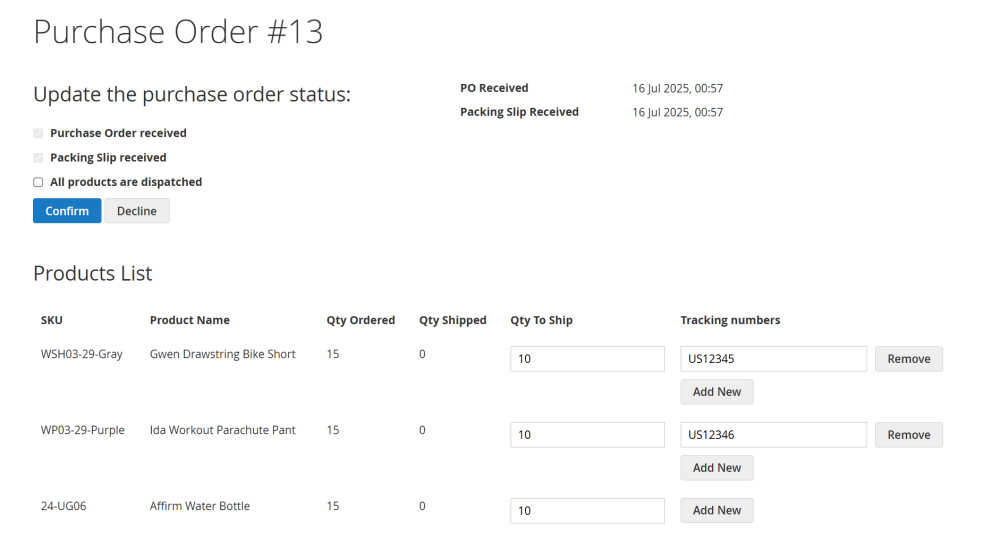 Partially Dispatched Items (Vendor View) | Purchase Order and Dropshipping