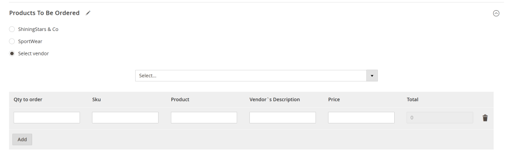 Select Vendor | Purchase Order and Dropshipping