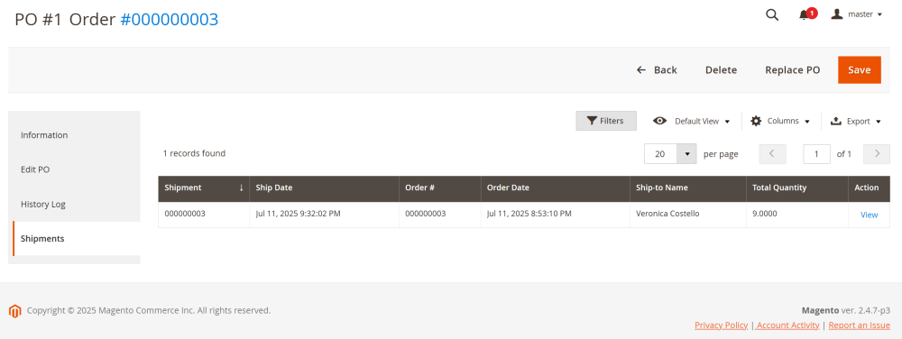 Shipments | Purchase Order and Dropshipping