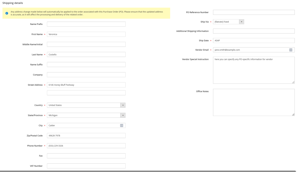 Spipping Details | Purchase Order and Dropshipping