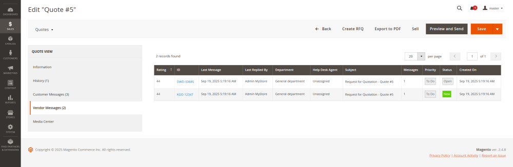 Vendor Messages | Integration | Purchase Order and Dropshipping