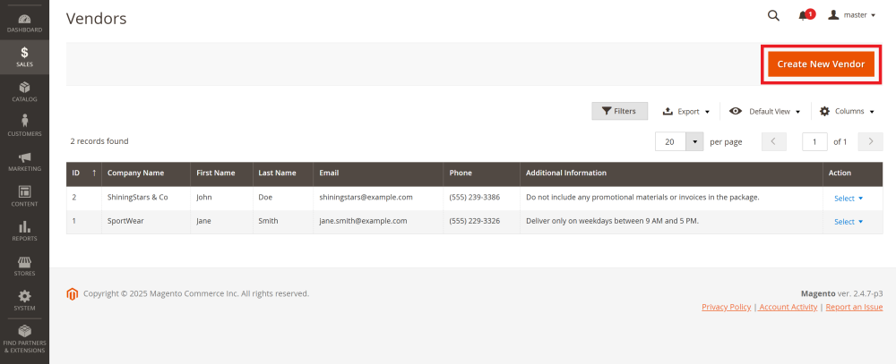 Create New Vendor Button | Purchase Order and Dropshipping