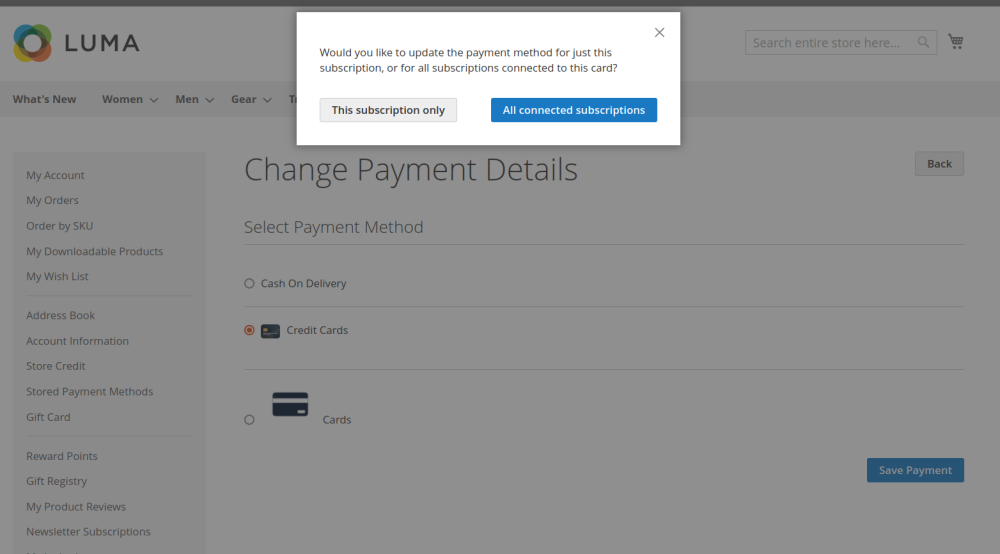 Change payment details in bulk | Advanced Subscription Products for Magento 2