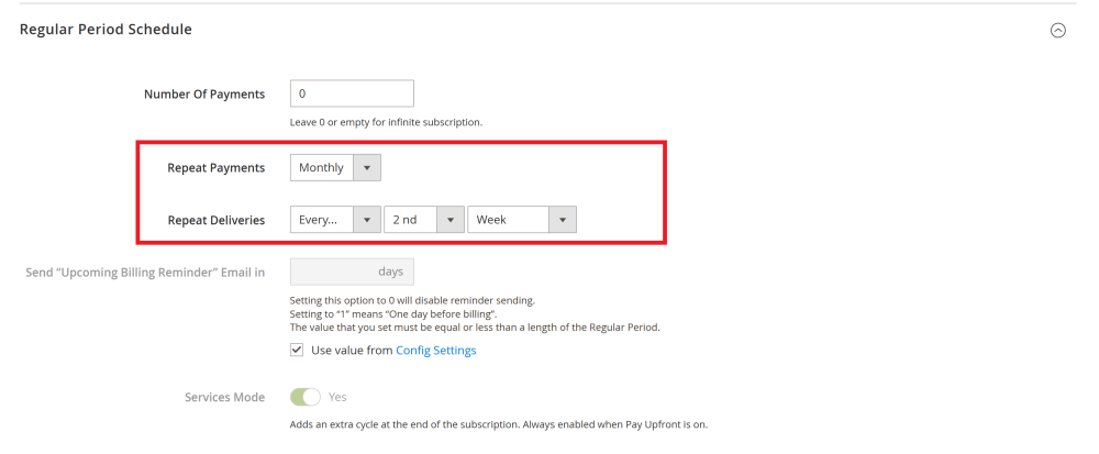 Repeat Payments and Repeat Deliveries Settings  | Upfront Payments in Subscription Plans | Advanced Subscription Products for Magento 2