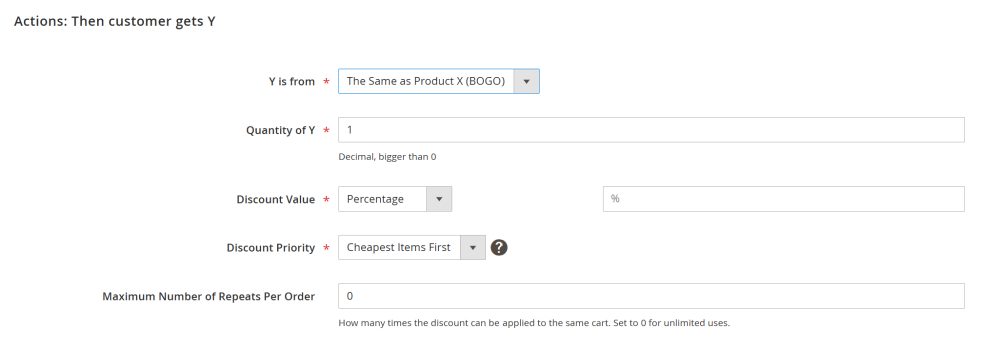 Actions: Then customer gets Y | Buy X Get Y | Special Promotions for Magento 2