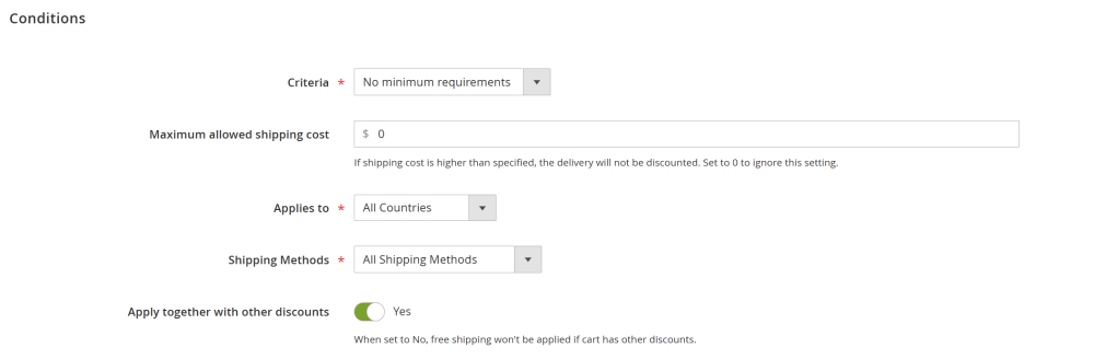 Free Shipping Conditions | Special Promotions for Magento 2